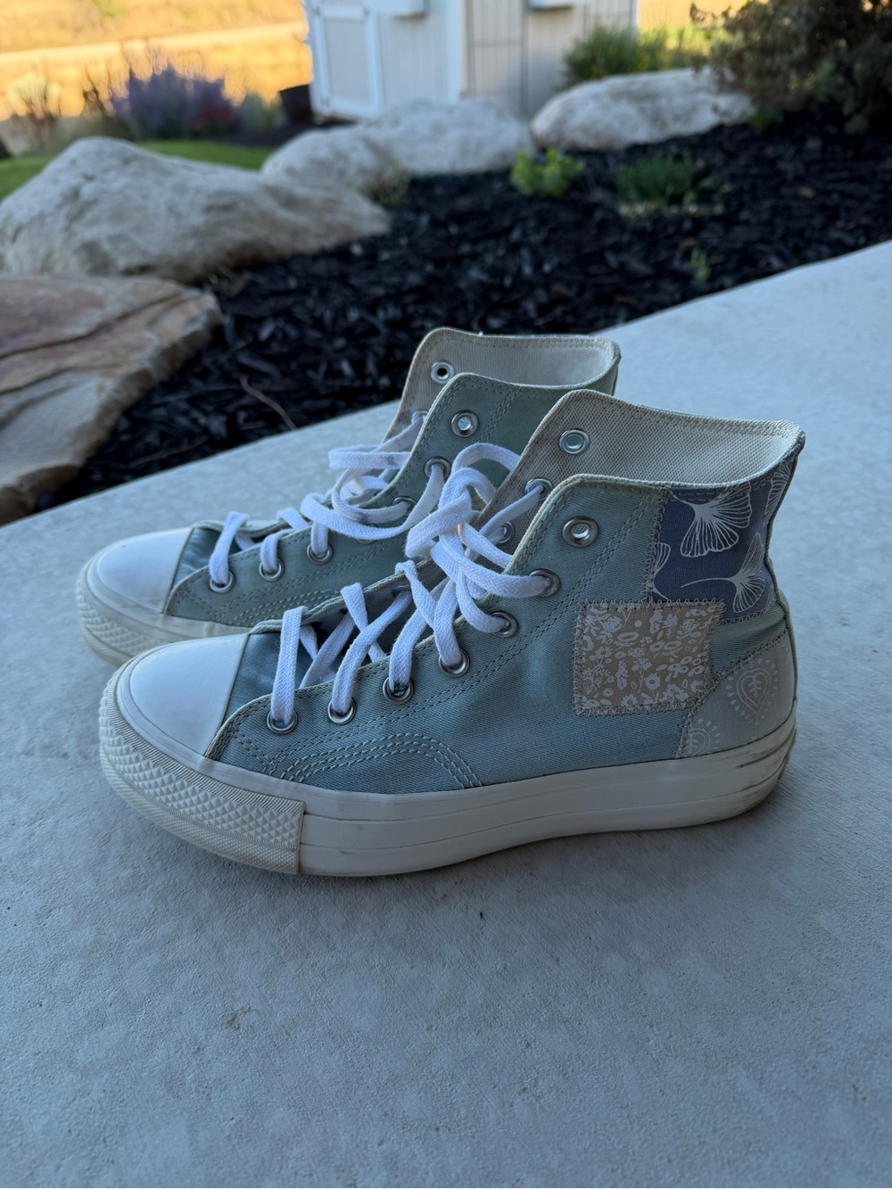 Converse Chuck Taylor All Star Platform High Denim Patchwork Sneakers Sz 8.5 - Picture 10 of 11